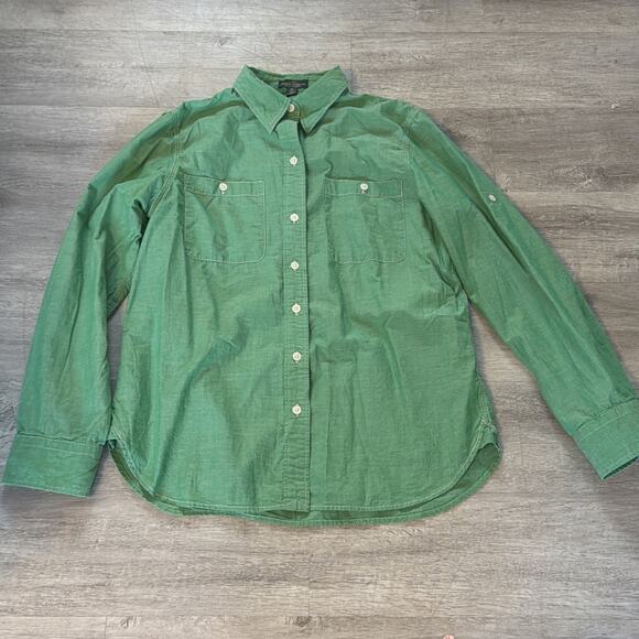 Lauren Ralph Lauren Tops - Lauren Ralph Lauren Cotton Roll-Tab Shirt M Green Button Down